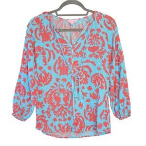 Lilly Pulitzer Women's Etta Don't Be Shellfish blue pink coral Resort Ocean Top